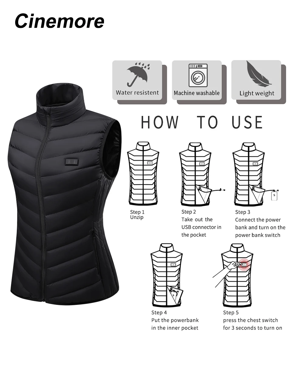 Cinemore Зимний женский термопуховый жилет Classic Zipper Design Women-8991