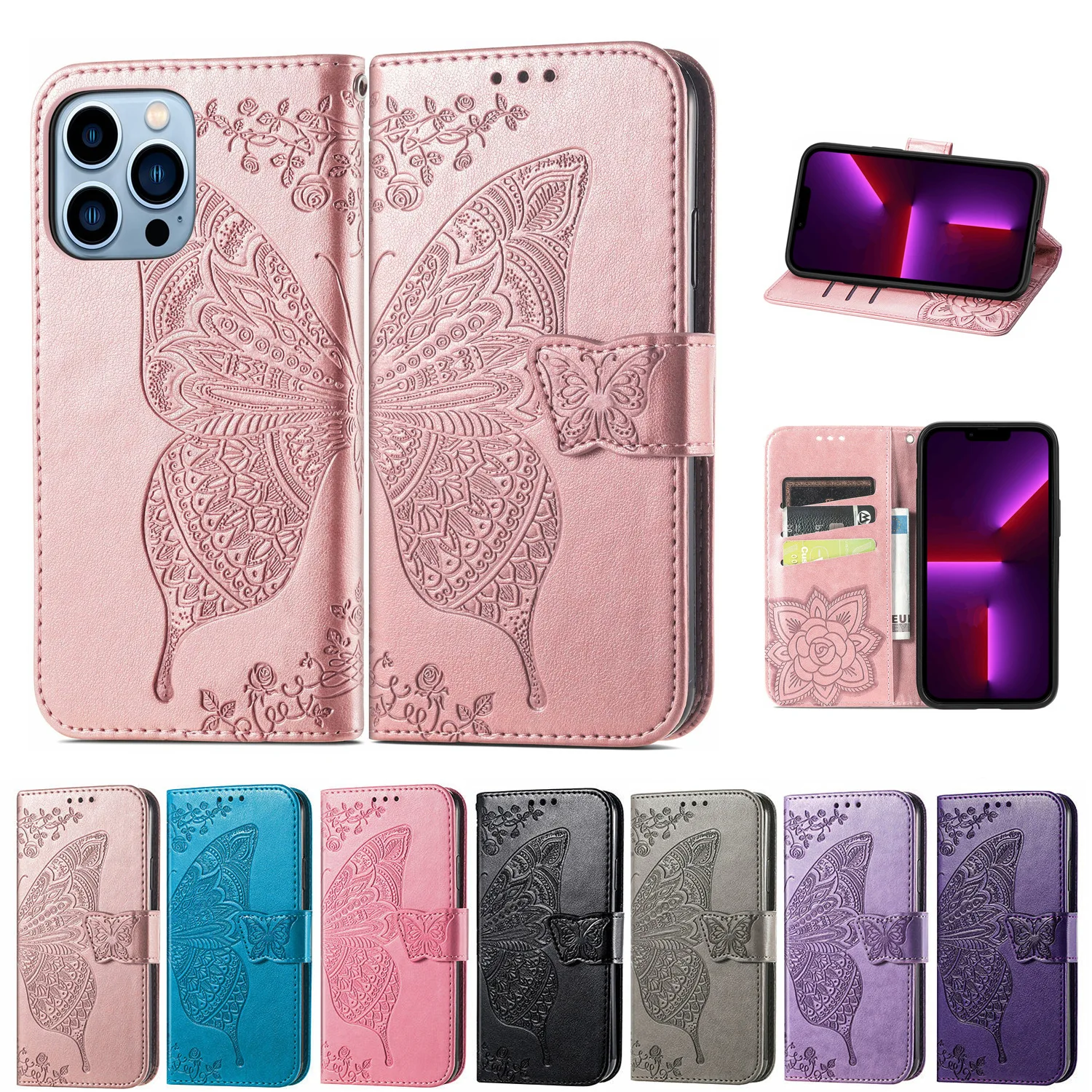 

BR04 Magnetic Leather Flip Phone Case For Iphone 14 Plus 13 Pro Max 12 11 XS XR Stand Card Solt Embossed Wallet Cover