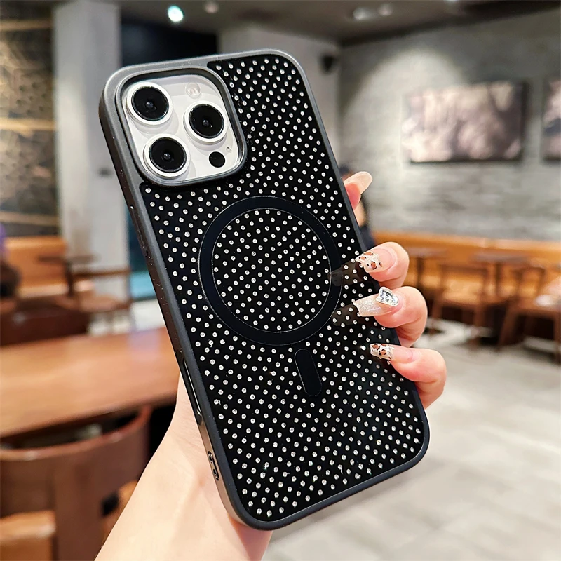 Магнитный чехол с блестящими стразами и бриллиантами для iPhone 16 15 14 Plus 11 12 13 Pro Max