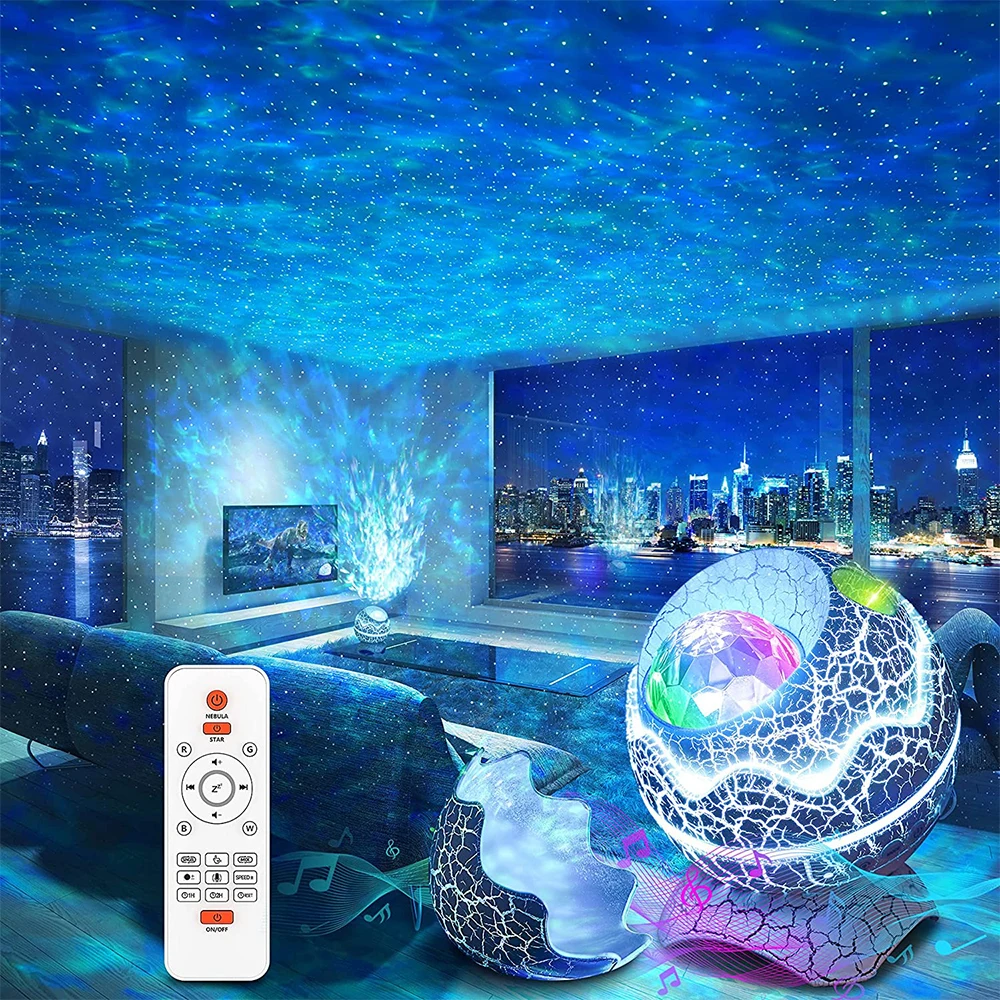 New Creative Dinosaur Egg Galaxy Projector LED Water Pattern Remote Control Bluetooth Home Bedroom Decorative Atmosphere Lights