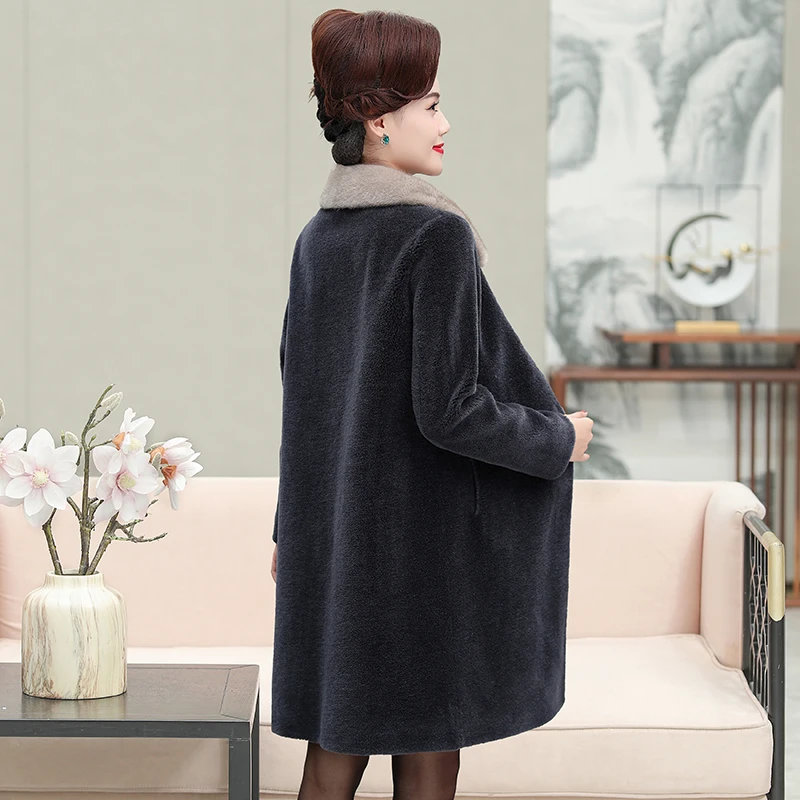 GOURS Winter Genuine Shearling Jacket Women Wool Real Fur Long Coat Natural Mink Fur Collar Thick Warm Soft New Plus Size LD1975