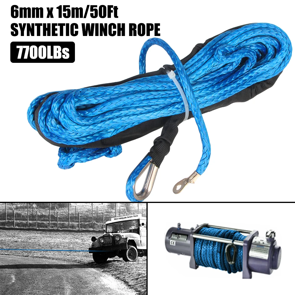 

1/4'' 50FT/15m 7700Lbs Towing Rope Winch Cable Synthetic Fiber String Line Durable for Jeep ATV UTV Off-Road