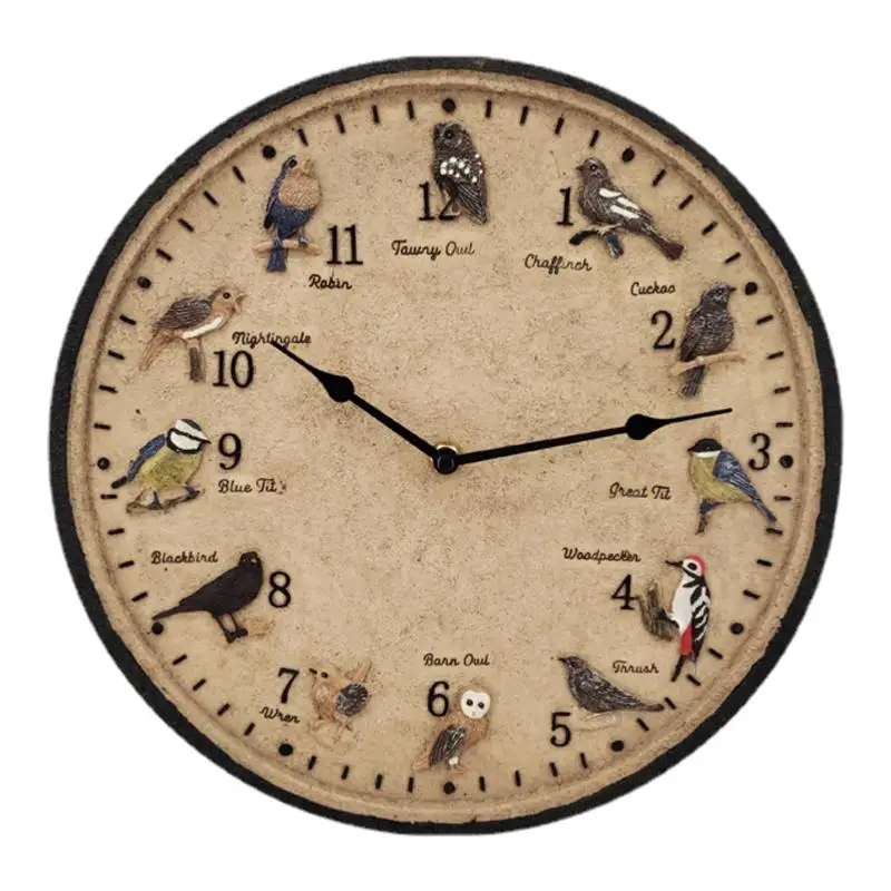 

Bird Clock Decorative Round With Thermometer 12in Wall Clock Battery Operated Retro Innovative For Living Room Kitchen Decor