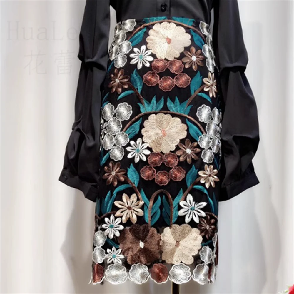 Embroidered lace skirt spring and summer women skirt net OL Pencil