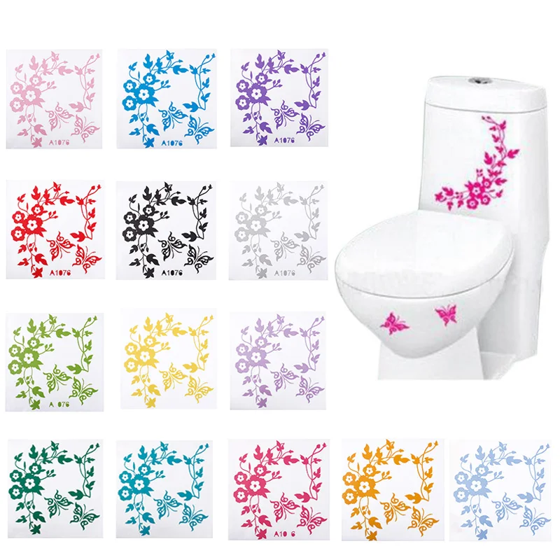 High Quality Colorful Butterfly&Flower Toilet Seat Sticker Bathroom Wall Home Decor