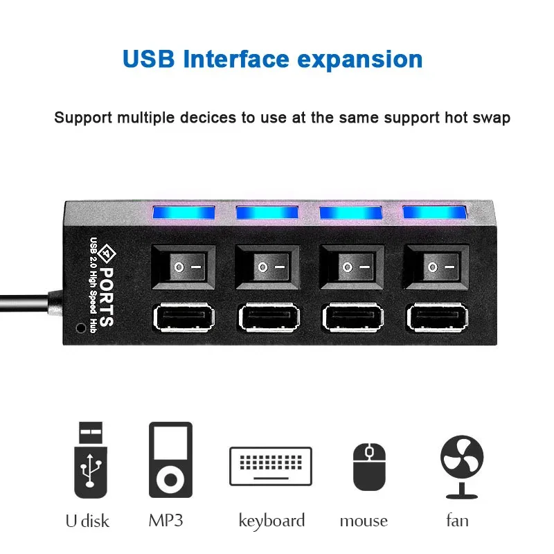 47-портовый USB-концентратор USB 2.0, разветвитель, многопортовый концентратор, адаптер питания, несколько концентраторов расширителей с переключателем, кабель 30 см для ноутбука (art.: 3920d3aeb7267) - 3920d3aeb7267