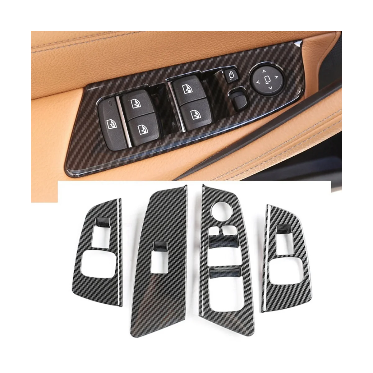 

Переключатель Стеклоподъемника автомобиля, кнопка подъема, рамка, обшивка для BMW 5 серии G30 2018-2021, аксессуары, ABS углеродное волокно, B стиль