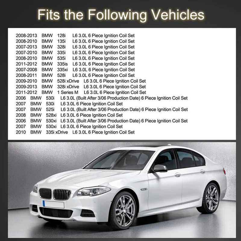 6 шт. катушки зажигания 0221504470 12137594937 12137571643 для BMW 325I 328I 335 525 528 530 535