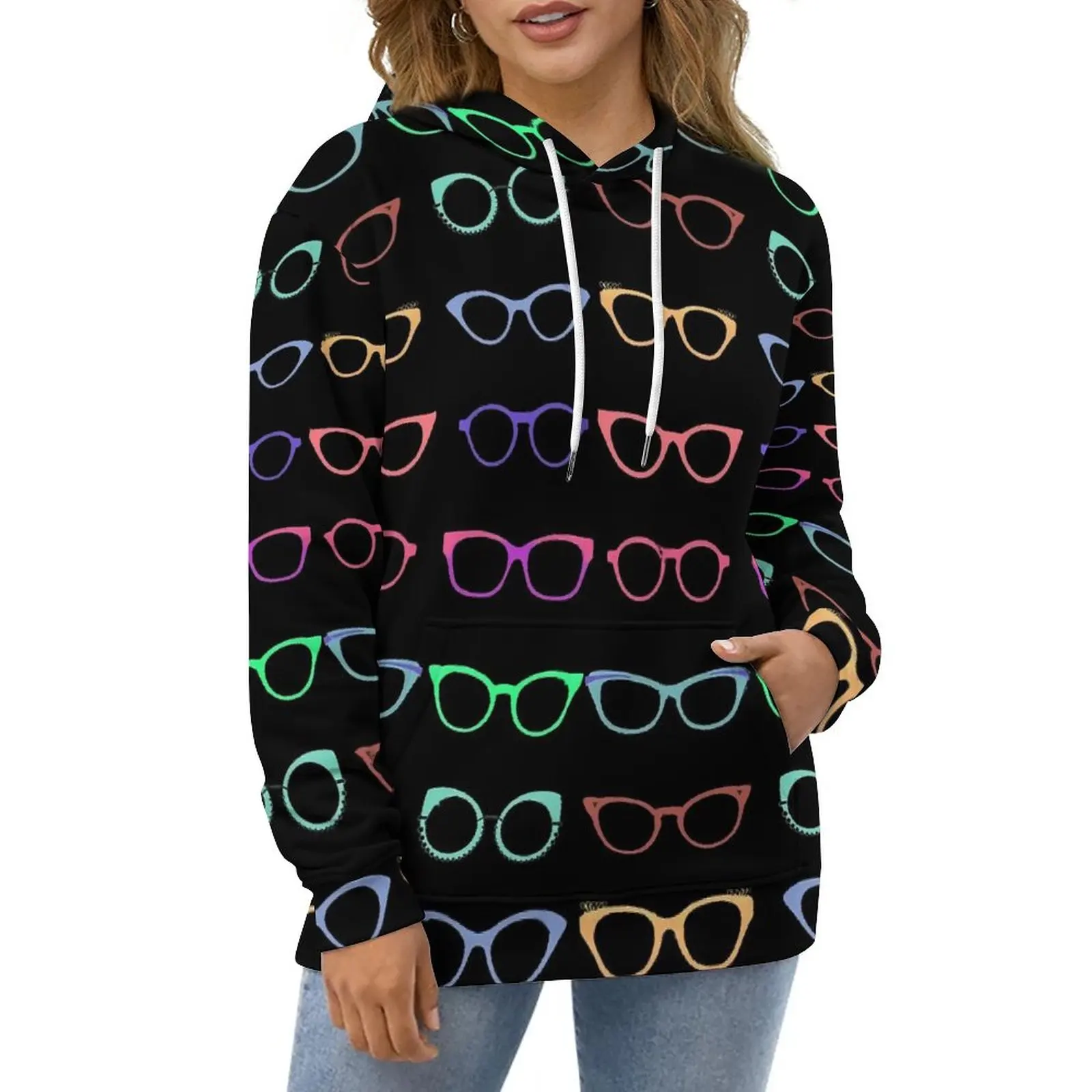 

Minimal Glasses Hoodies Autumn Print Street Style Oversized Hoodie Woman Long Sleeve Aesthetic Design Casual Hooded Sweatshirts