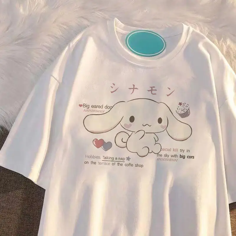 Фото Женская футболка с коротким рукавом 2026 года, летняя, Sanrio, новая коллекция My Melody, свободный крой, топы для девушек, из чистого хлопка, милые, модные, универсальные №3
