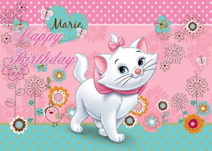 Милый Виниловый фон для детской фотосъемки с изображением кота Мари и цветов