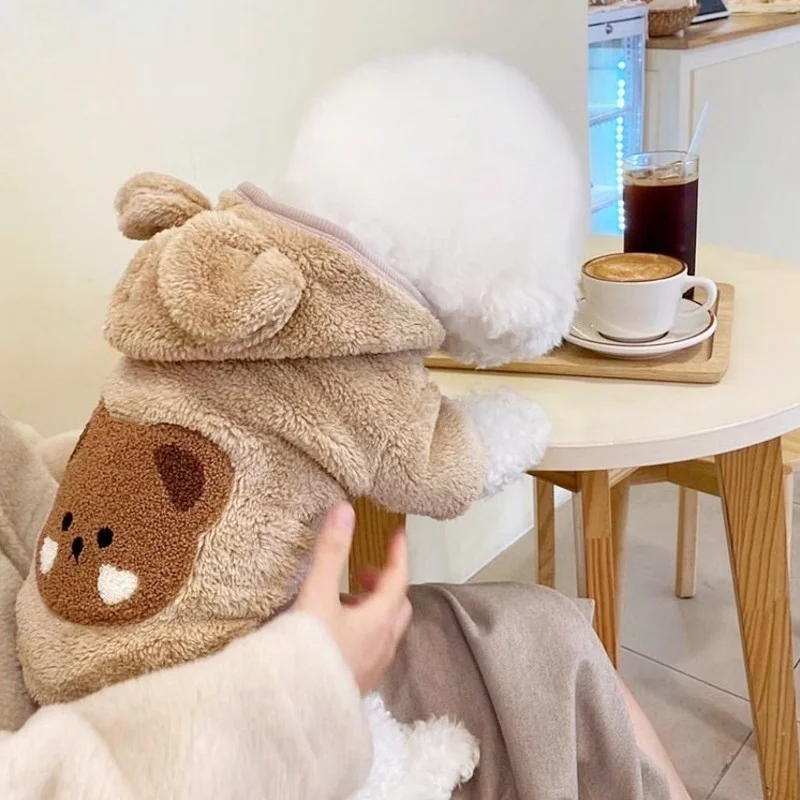 Плюшевые толстовки для собак Роскошная Одежда пуловеры с принтом медведя зимние