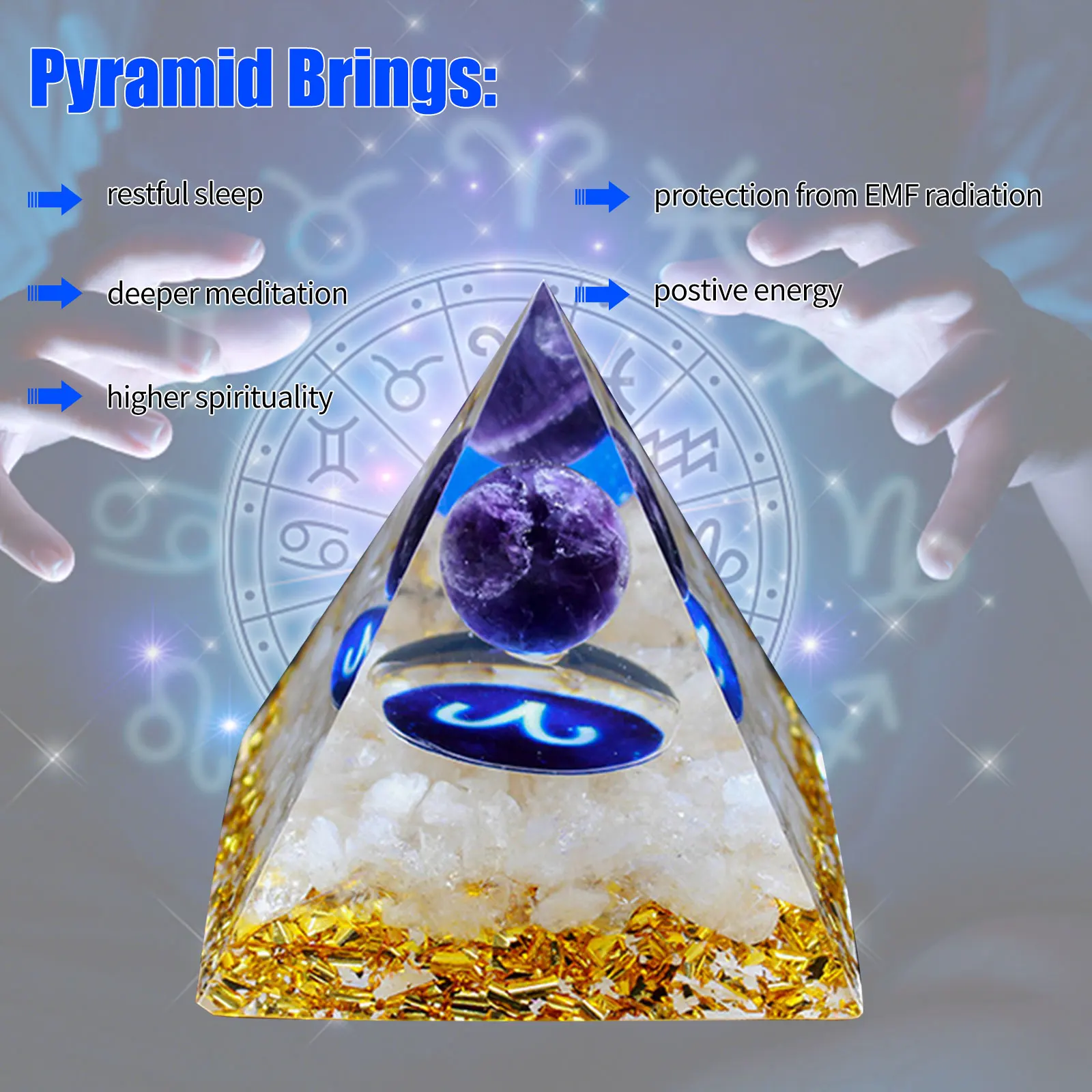 

Creative Pyramid Figurine Natural Crystal Stone Sculpture Office Desktop Ornaments Orgone Decor Friends Gifts