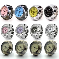 vintage punk finger watch mini elastic strap alloy watches couple rings jewelry clock retro roman quartz watch ring women girls