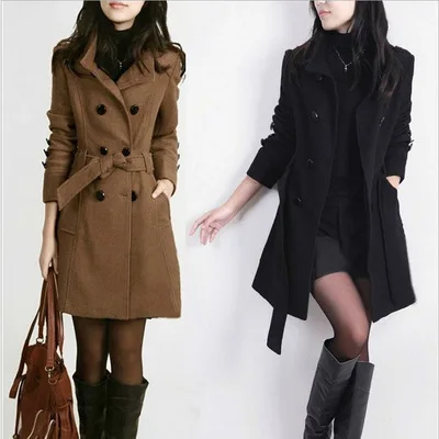

2023 Autumn/Winter Slim Fit Waist Wrapped Woolen Coat Medium Long Woolen Coat Windbreaker Women's Lace Up