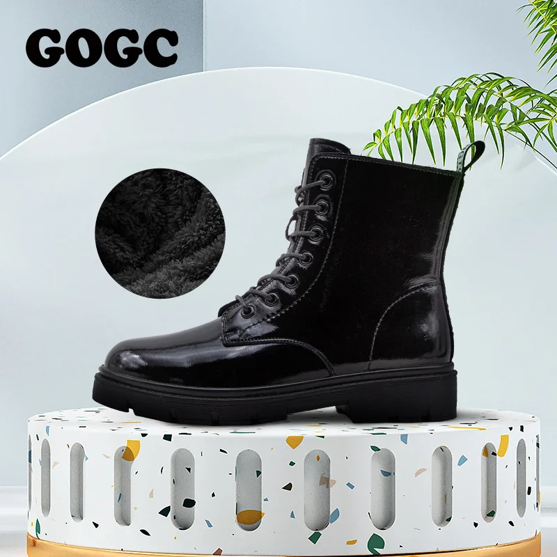 Женские ботинки на платформе GOGC, повседневная брендовая зимняя обувь на толстой подошве, на танкетке, до середины икры, G9015