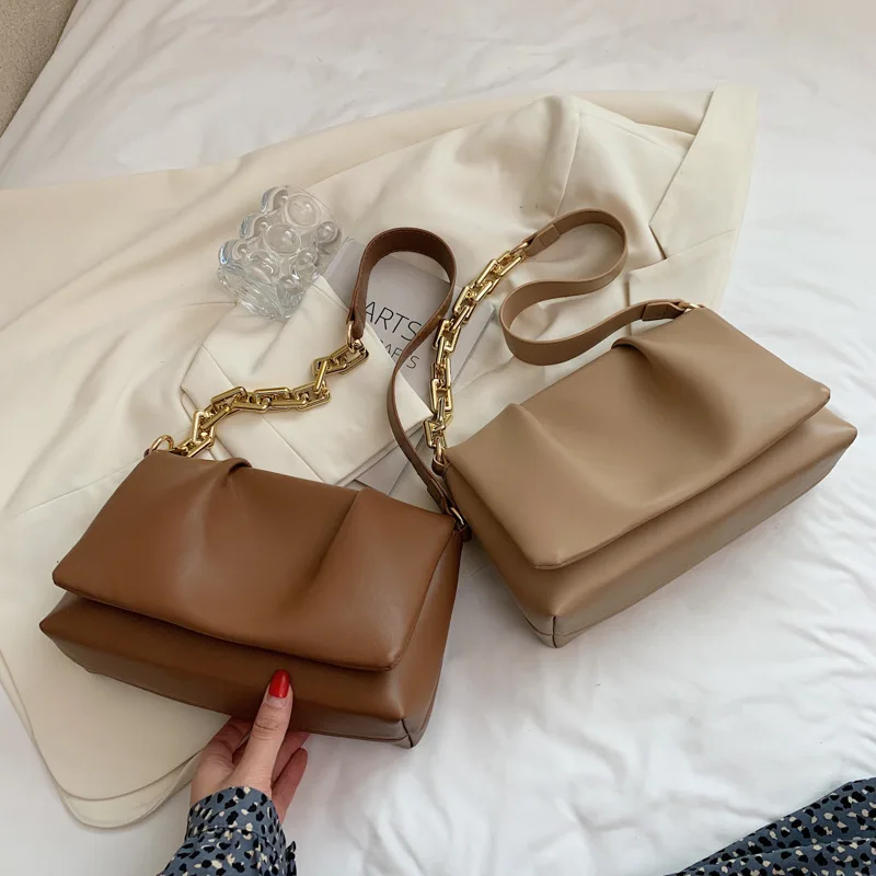 Women's Satchels Handbags Shoulder Bags PU Flag Casual Bag for Women 2023 New Cloud Design Fold Chain Bags Purses and Handbags