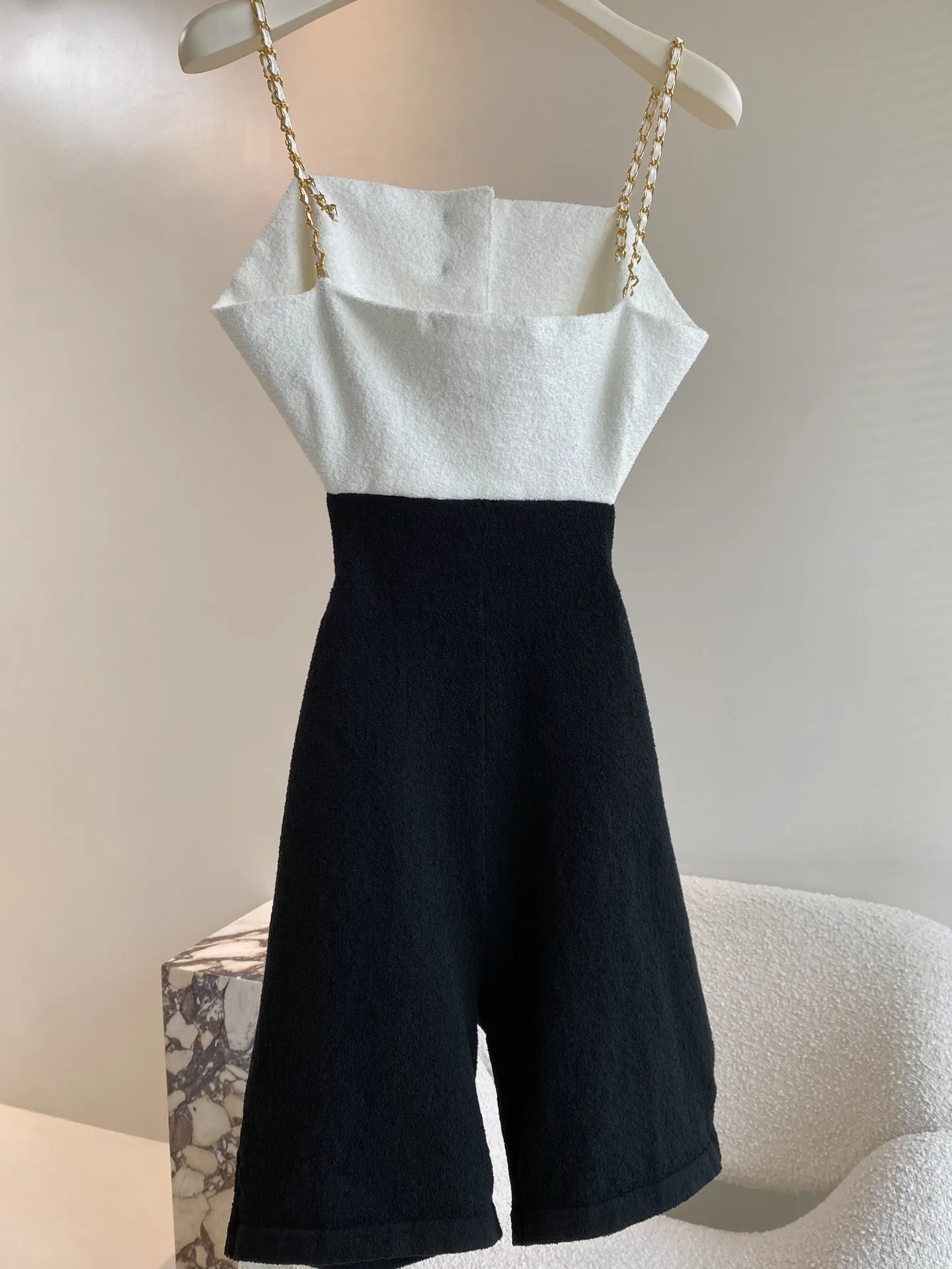 

Women Clothing Summer 2022 Woman Clothes Bodysuit Women Overalls Jumpsuits Black White Tweed Open Waist Chain Suspender Jumpsuit