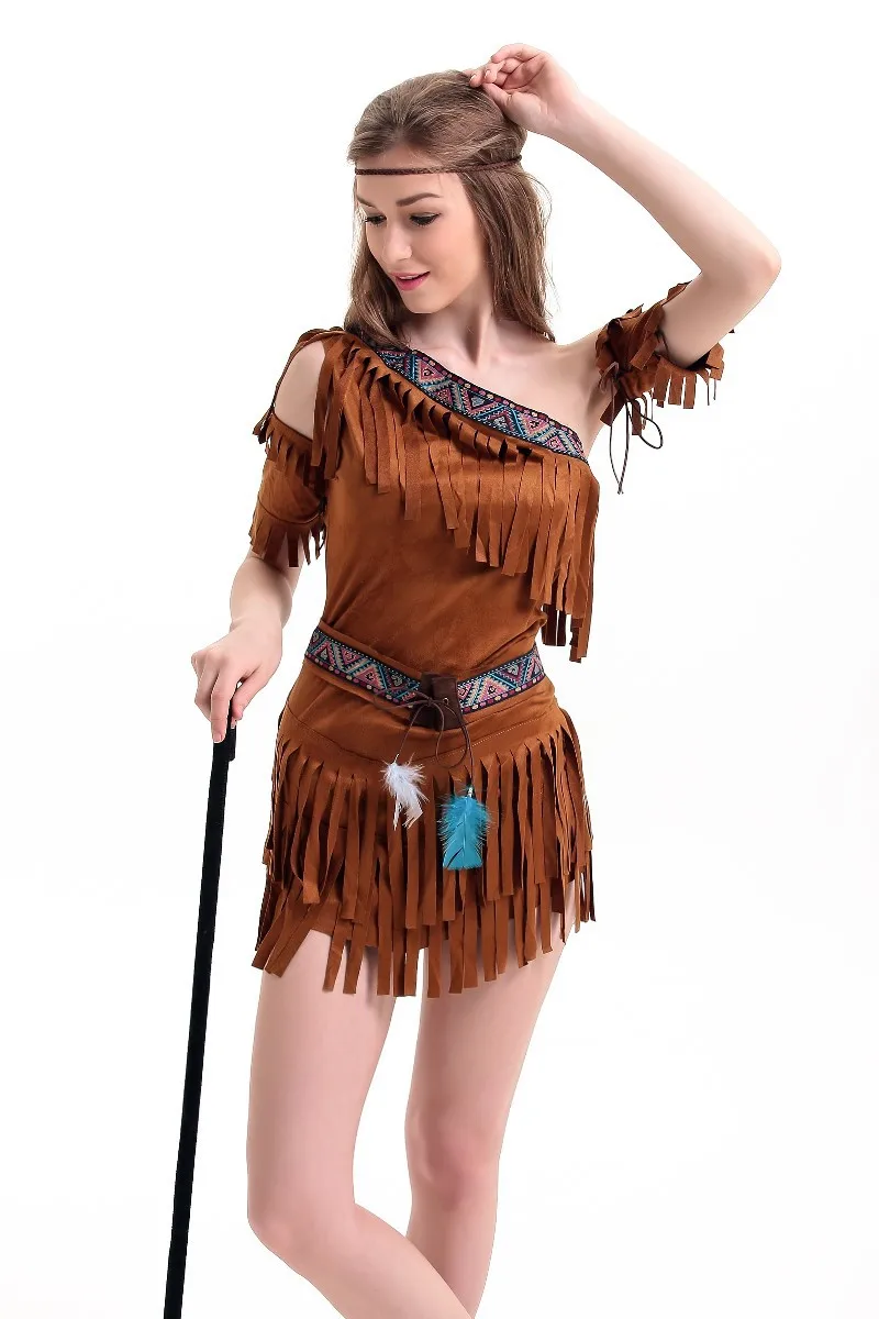 

Sexy Women Tassel Indian Costume Princess Dress Forest Hunter Performance Dress Halloween Carnival Party Cosplay Stage Show Set