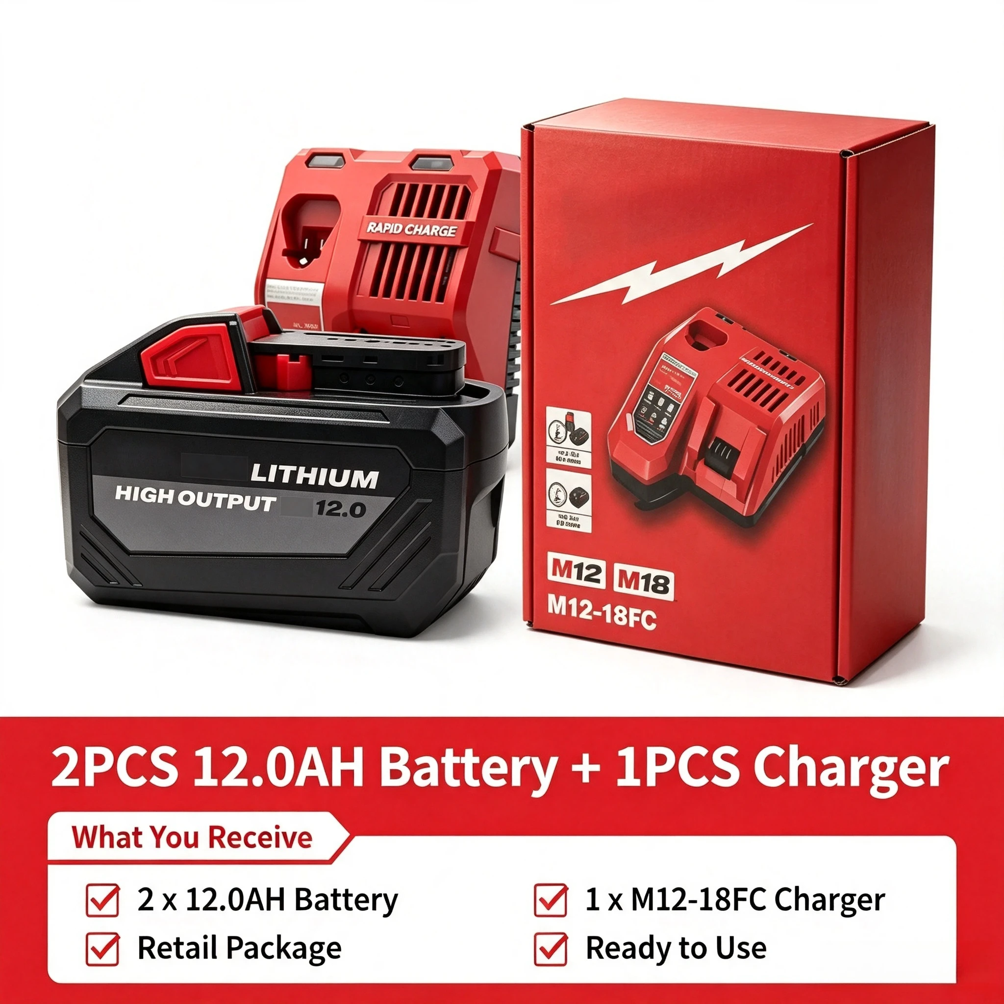 Фото Для аккумулятора Milwaukee M18 18V XC8.0AH/HD12.0Ah красного цвета, заменяющего 48‑11‑1850 M18B6, для беспроводной угловой шлифовальной машины, дрели, пилы и инструментов. №1
