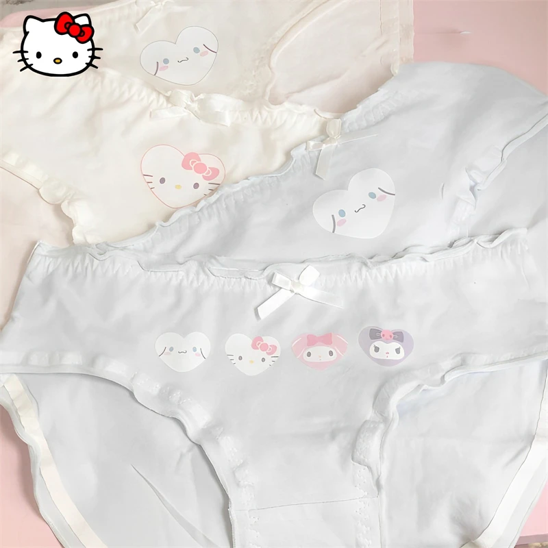 

2/4PCS Kawaii Sanrio HelloKitty MyMelody Underpants Summer Anime Comfortable Breathable Lace Bow Slim Sexy Student Briefs Gift