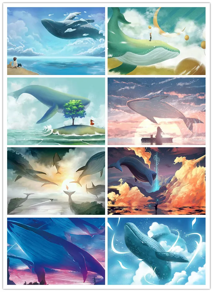 

Whale Swimming In The Sky 5D Diy Diamond Painting Landscape Pictures of Rhinestone Mosaic Embroidery Cross Stitch Kit Home Decor