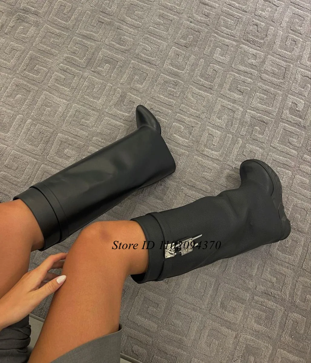 Длинные сапоги из зернистой кожи на толстой резиновой подошве женские