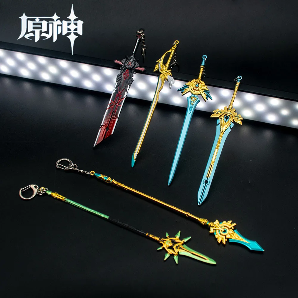 

Genshin Impact 6cm Sword Keychain Diluc End Of Wolf HuTao Goma Staff Weapon Metal Keyring Skyward Blade Key Chain Jewelry Gift