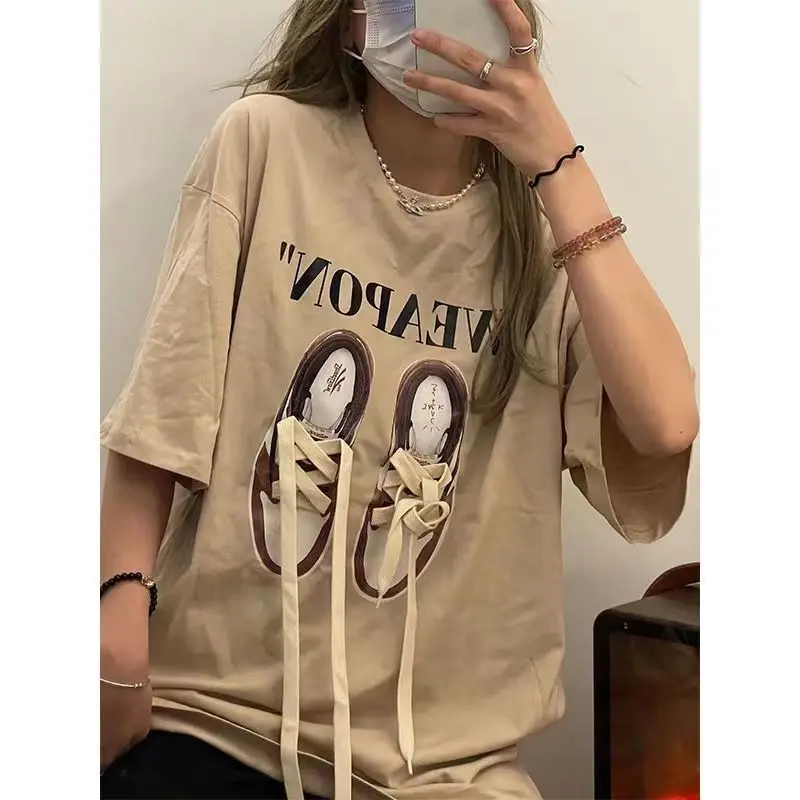 Свободная дизайнерская футболка в стиле Харадзюку женские парные модели топы