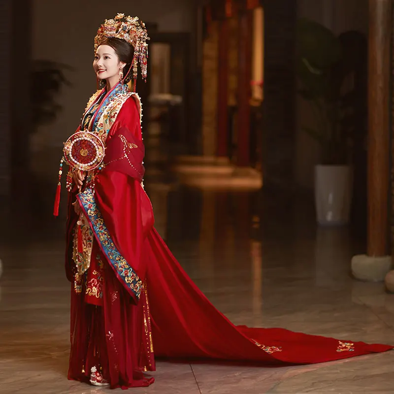 Свадебная одежда Song Hanfu новинка 2024 свадебное китайское платье со шлейфом костюм