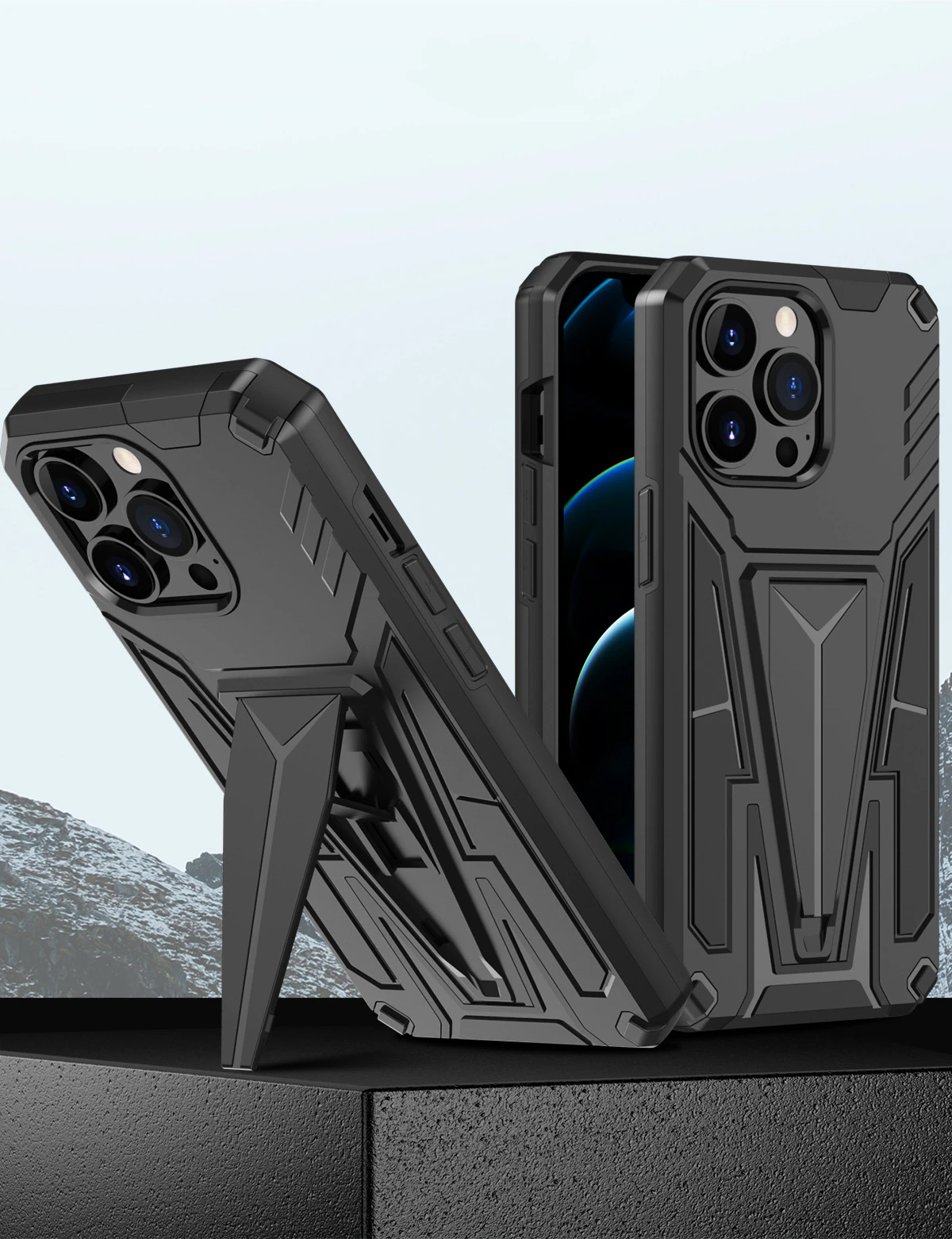 

Shockproof Armor Bracket Anti-fall Case For iPhone 13 12 11 Pro Max Mini XS XR X 8 7 Plus SE 2020 Phone Cover