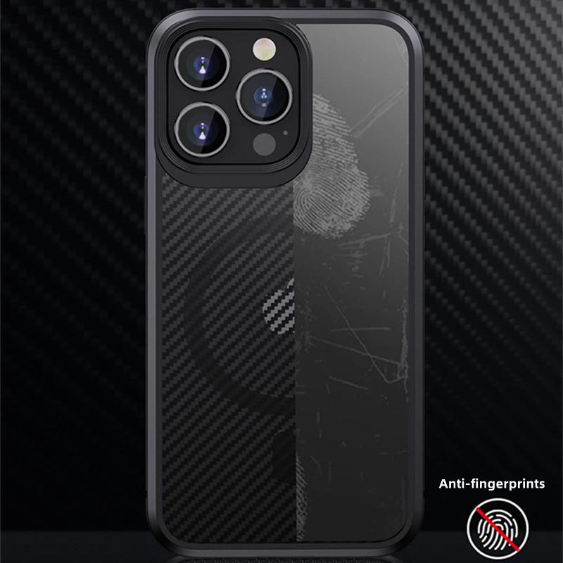 IPAKY for iPhone 14 Magnetic Case 14 Pro 14 Plus Carbon Fiber Anti-fingerprints Translucent Case for iPhone 14 Pro Max Case