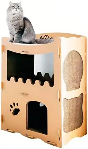 

Cardboard Cat Villa, Indoor and Outdoor Cat House, Cat Scratcher Cardboard Tower, Modern Cat Furniture, Planet-Friendly Cat Play