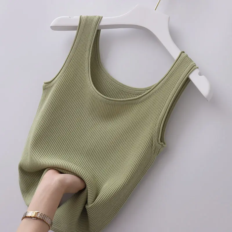 

Sleeveless Knitted Women Camisoles Summer New Design 2022 O-Neck Solid Slim Elegant Female Pulls Tops Tees