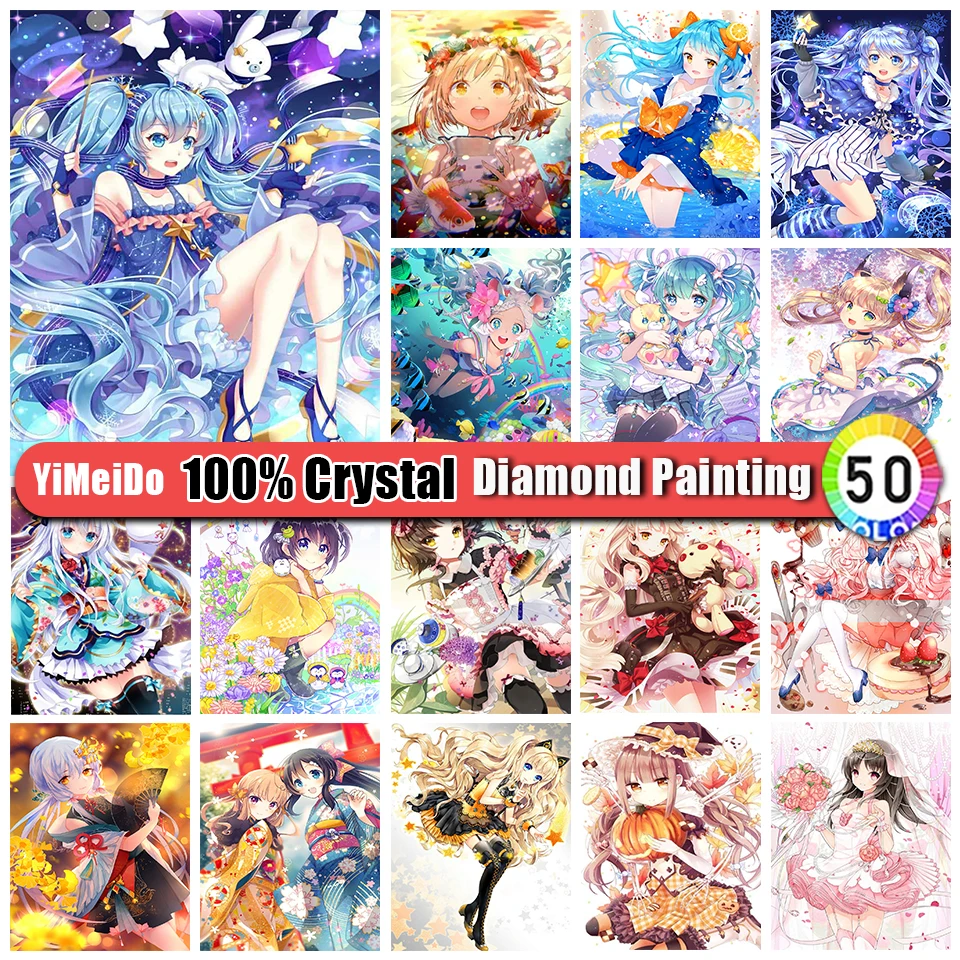 

YiMeiDo 100% Crystal Diamond Embroidery Cartoon Girl Rhinestone Picture Mosaic Diamond Painting Anime Cross Stitch Kits Gift