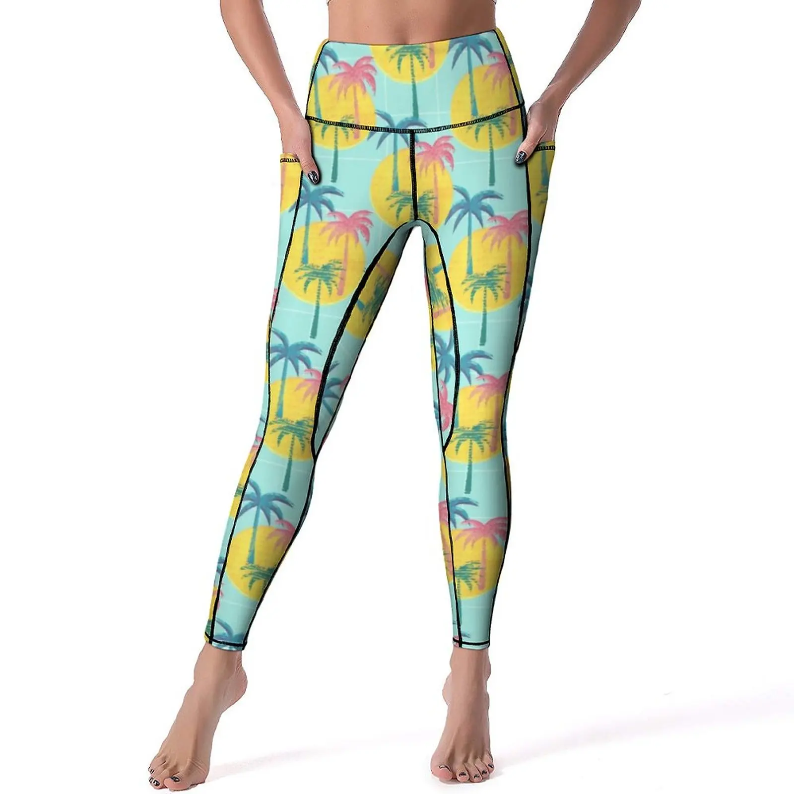 

Abstract Sun Yoga Pants Sexy Retro Palms Print Graphic Leggings Push Up Fitness Leggins Women Vintage Stretch Sport Legging