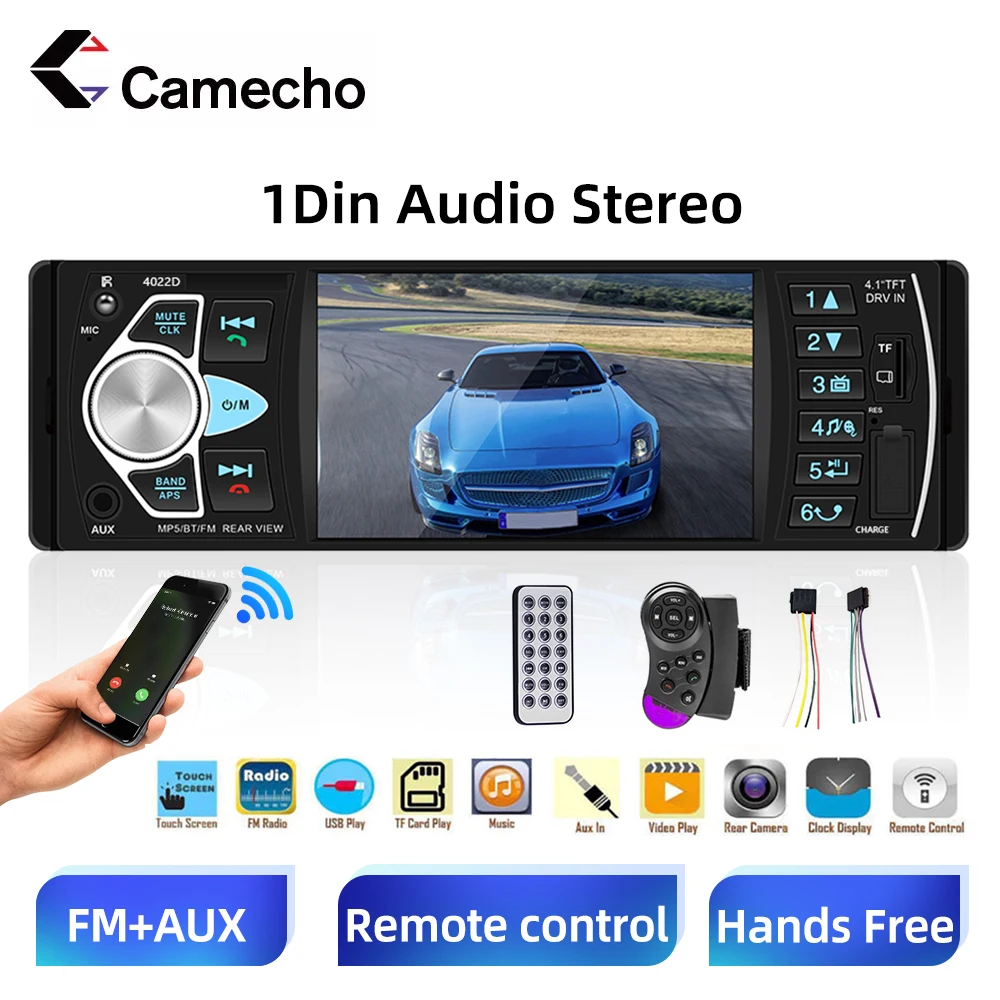 

Автомагнитола Camecho, 4,1 дюйма, 1 Din, FM, Bluetooth, с дистанционным управлением