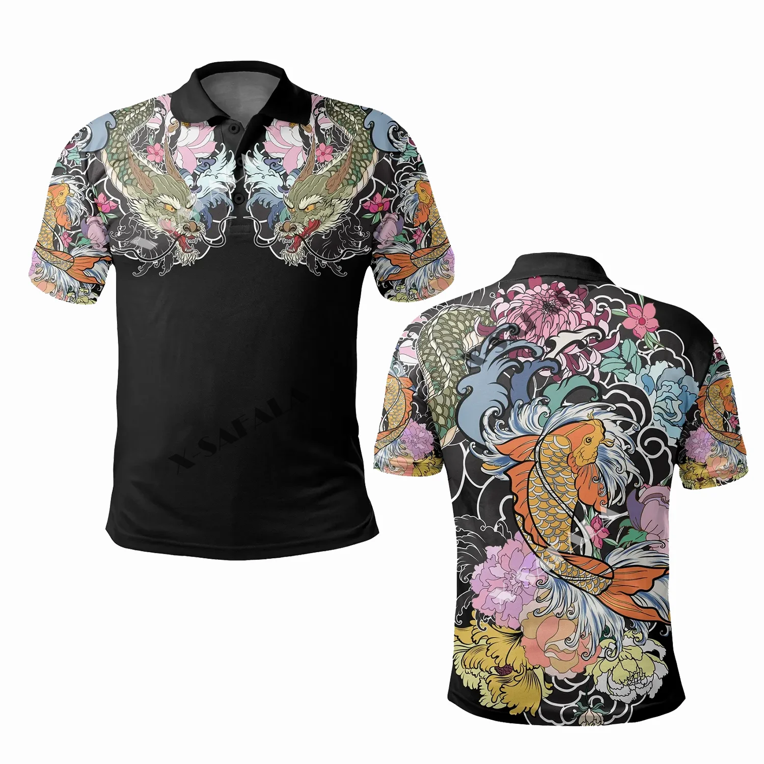 Поло мужское с 3D-принтом японская рубашка-поло коротким рукавом воротником