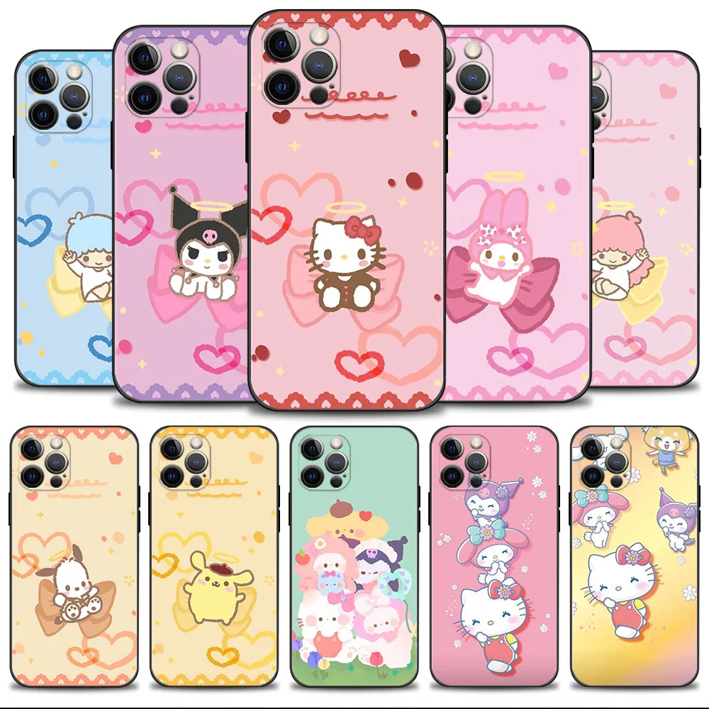 

Phone Case For Apple iPhone 14 13 12 11 Pro Max 13 12 Mini XS Max XR X 7 8 6 6S Plus Shell Hello Kitty Kuromi Family Love Bow