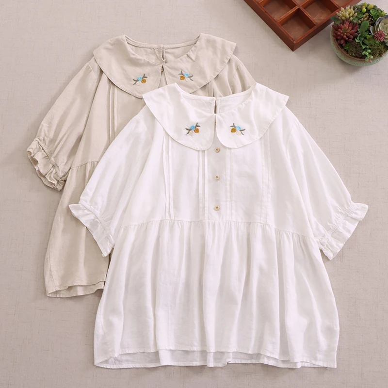 

Summer New Sweet Embroidered Top For Woman Short Sleeve Casual Tops 823-364