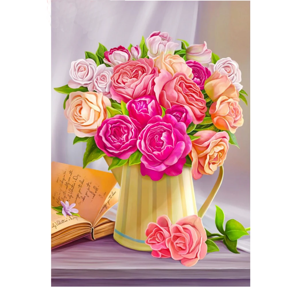 YI BRIGHT 5D DIY Diamond Embroidery Flower Vase Full Drill Square Painting Rose Mosaic Picture Of Rhinestones Home Decor