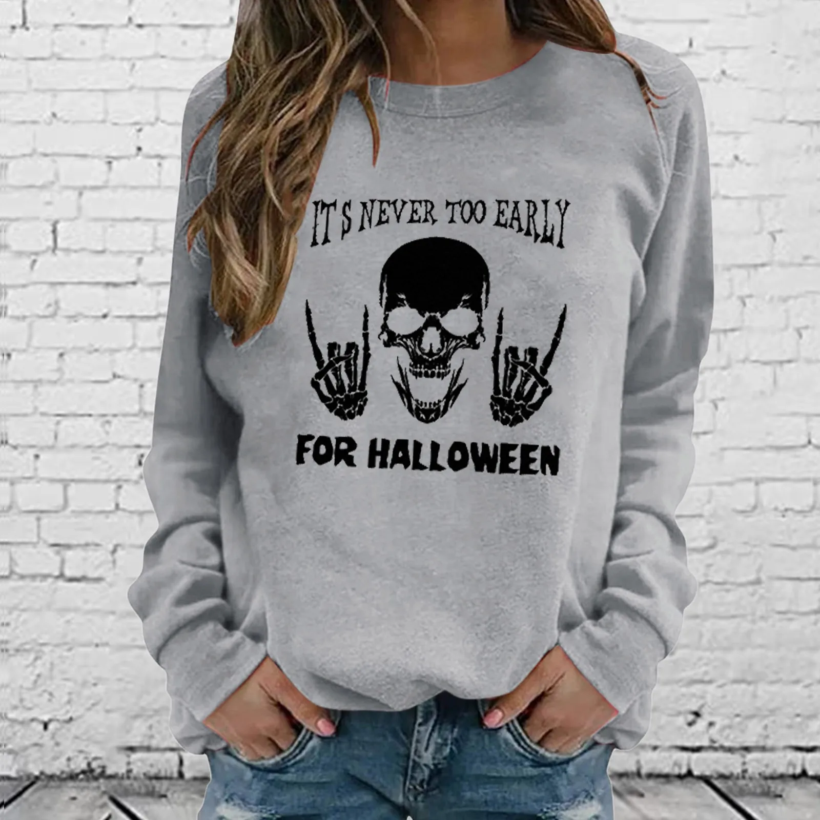 

Full Zip Sports Jacket Women Halloween Womens Casual Long Sleeve Crew Neck Skeleton Printed Hoodless Plain Maternity Sweatshirt
