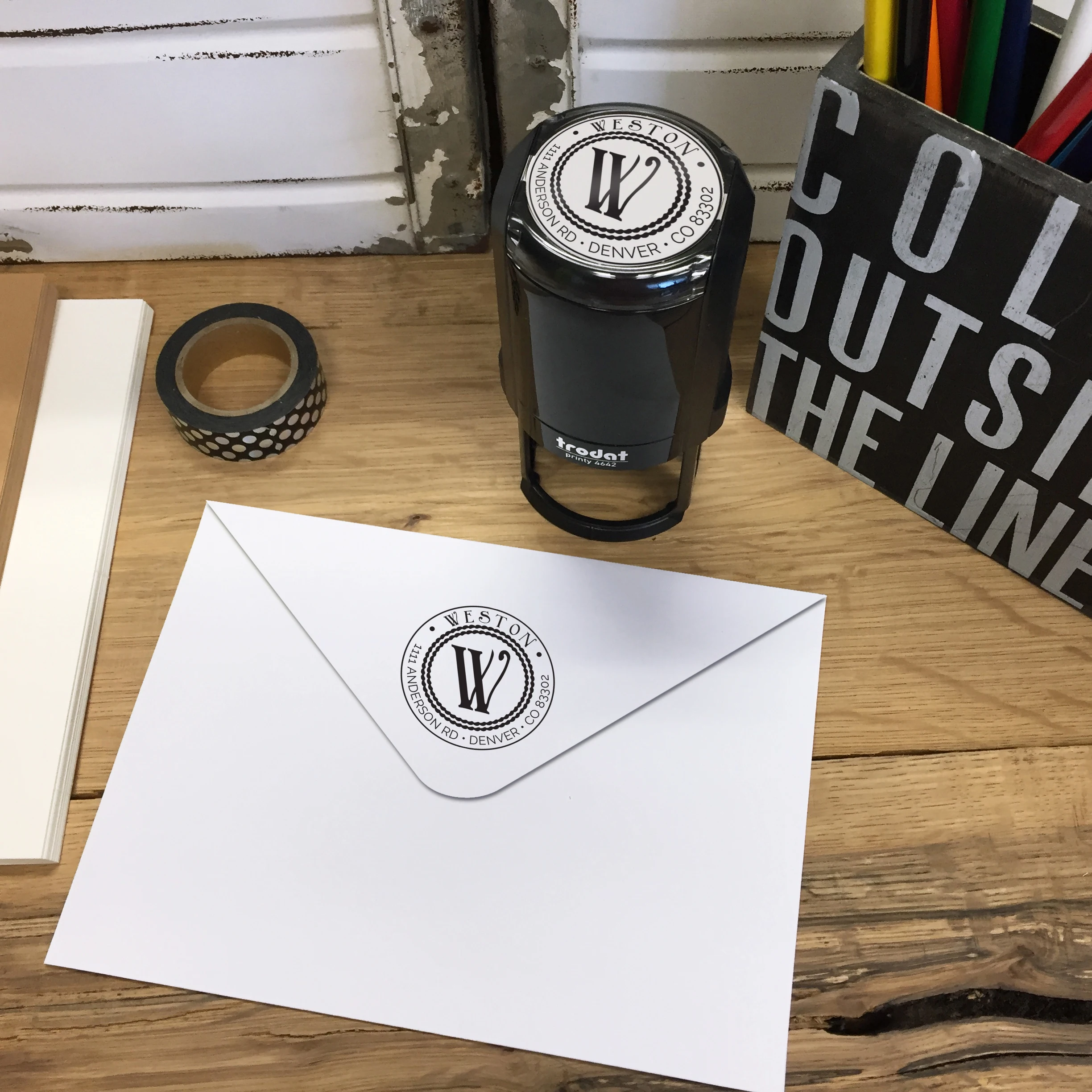 

Personalized Round Self-Inking Rubber Stamp - The Weston