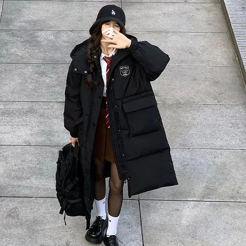 

Woman Loose Hooded Cotton Padded Thicken Parkas Female Long Sleeve Pocket Winter Coat Elegant Warm Jacket Outwear Oversized G133