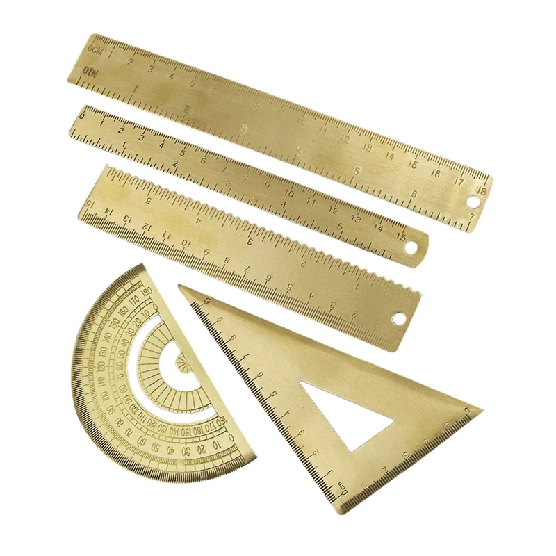 

Набор измерительных линейки, набор из 5 приборов для рисования, включает латунную линейку-транспортир, волнистые края, прямоугольный тройно...