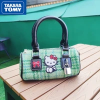 takara tomy ladies cute hello kitty bow contrast color round head handbag girls plaid sweet daily messenger shoulder bag