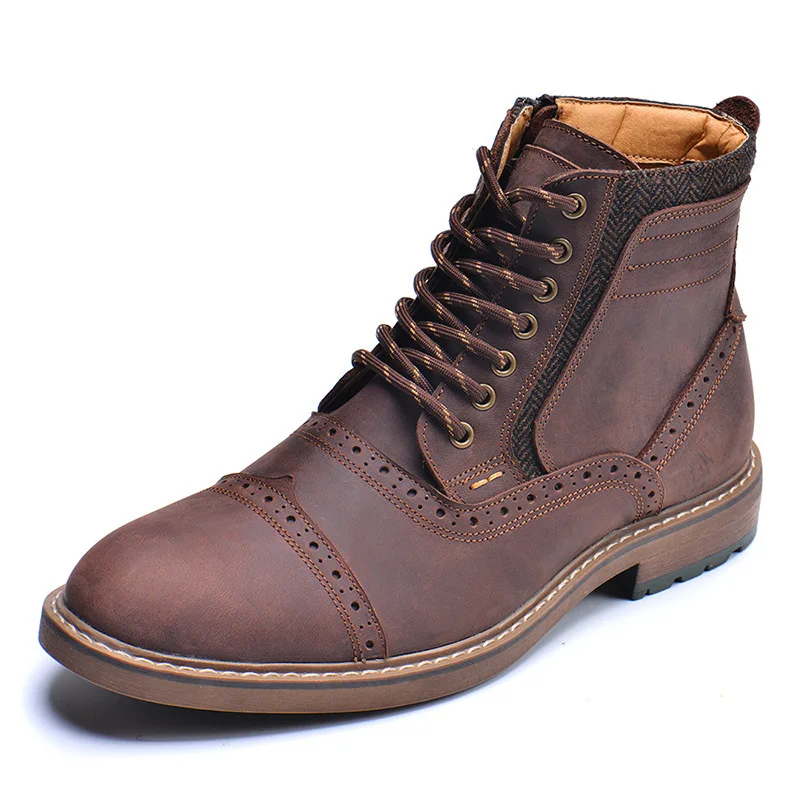 

Handmade Men's Martins Boots Real Leather Fashion Ankle Chelsea Botas 2022 Autumn New Flat Brown Man Formal Shoes Plus Size 13