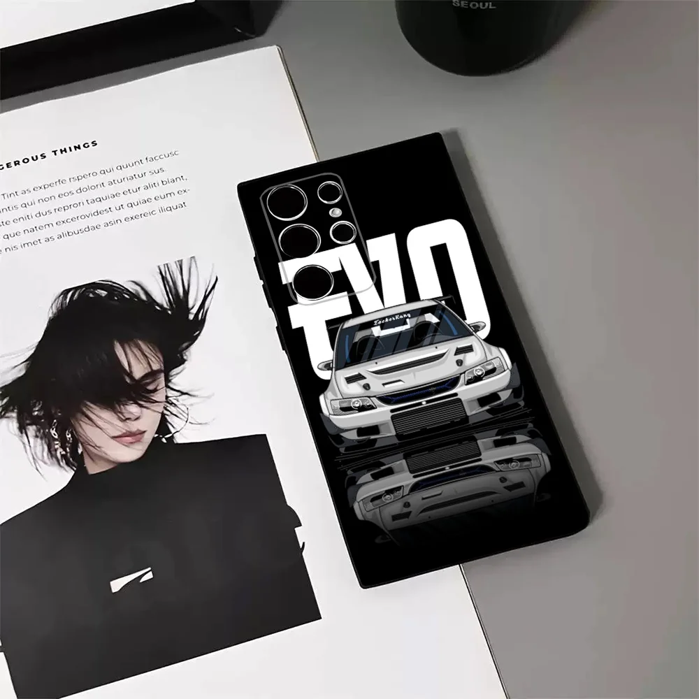 Cool Black EVO X Refit Car Phone Case For Samsung S24 23 22 30 21 10 9 Ultra Plus Lite FE 5G Soft
