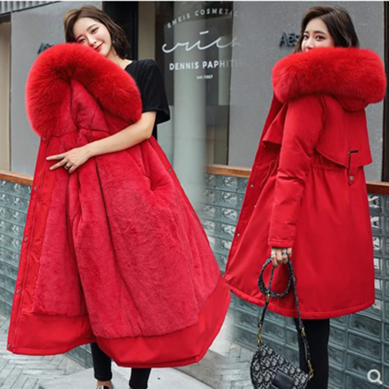 Women's Jacket Long-sleeved Winter 2021 New Fashion Cotton Padded Women's Coat Mid-length Large Fur Collar Plus Down Down Jacket
