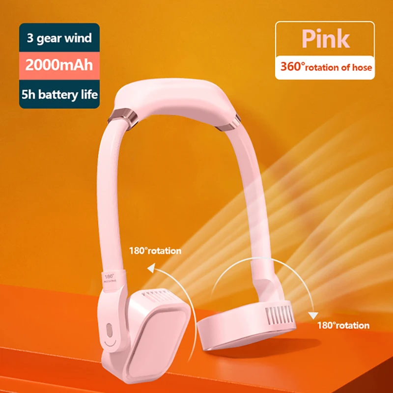 

4000mAh Mini Fan Neck Fan Portable Lazy 360°rotation Neck Mute Fan USB Rechargeable Electric fan Cooling Fan